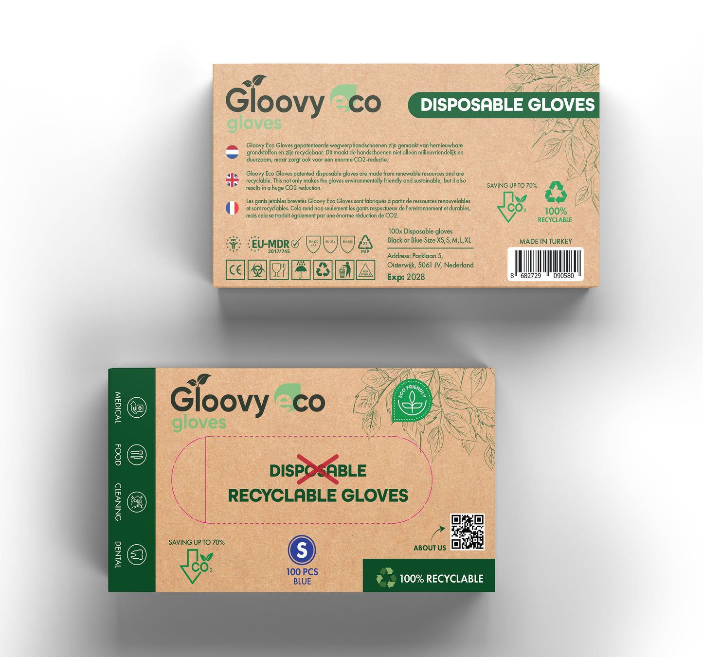 Sample doosje op aanvraag - 100x Duurzame - Gloovy - Eco Gloves - Blauw