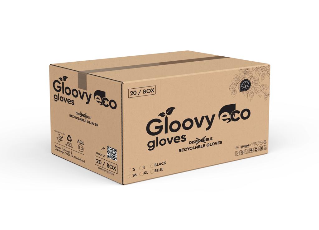 Sample doosje op aanvraag - Gloovy - Eco Gloves - blauwe handschoenen - voordeelpakket 20/omdoos